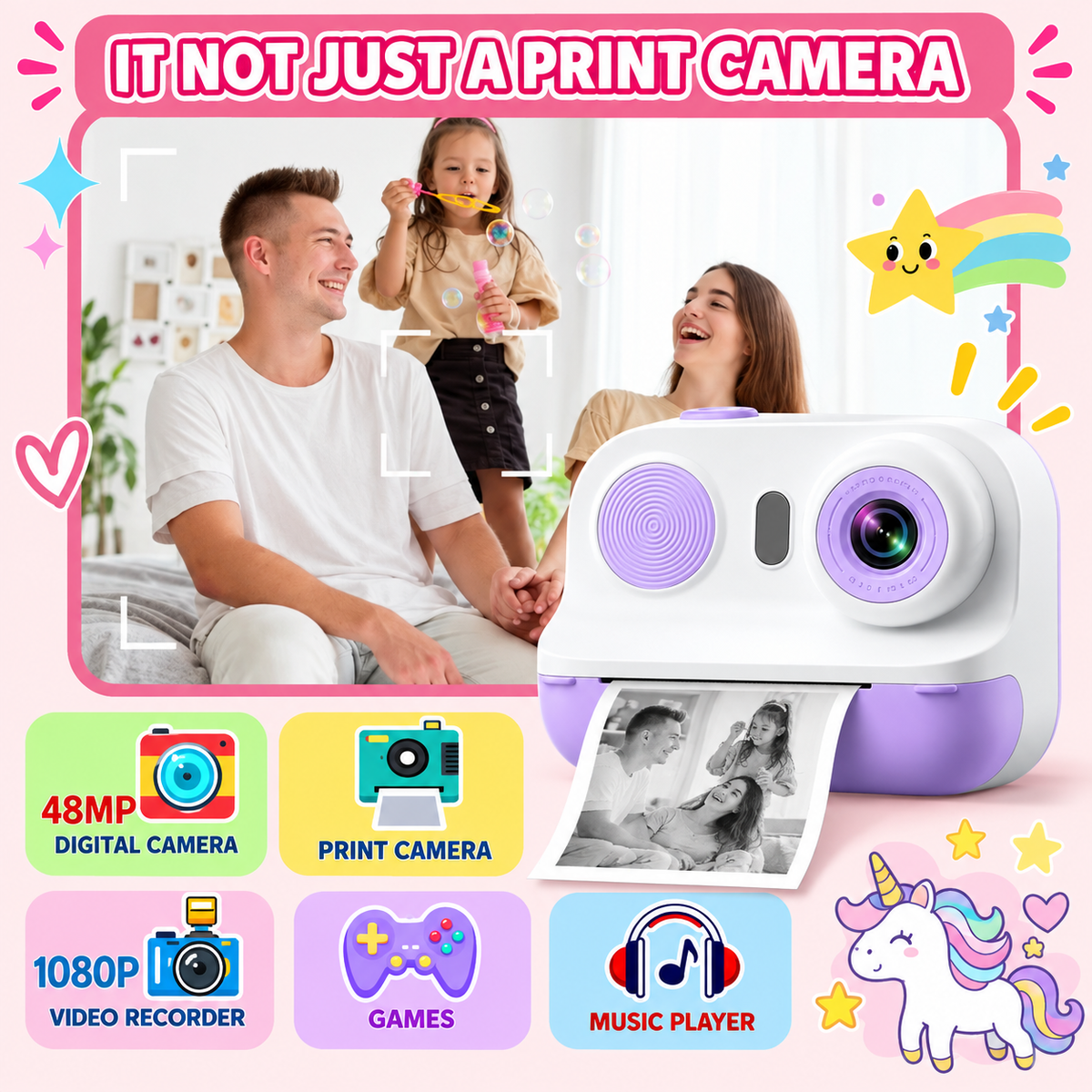 MINJO Kids Instant Print Camera – Inkless Printing