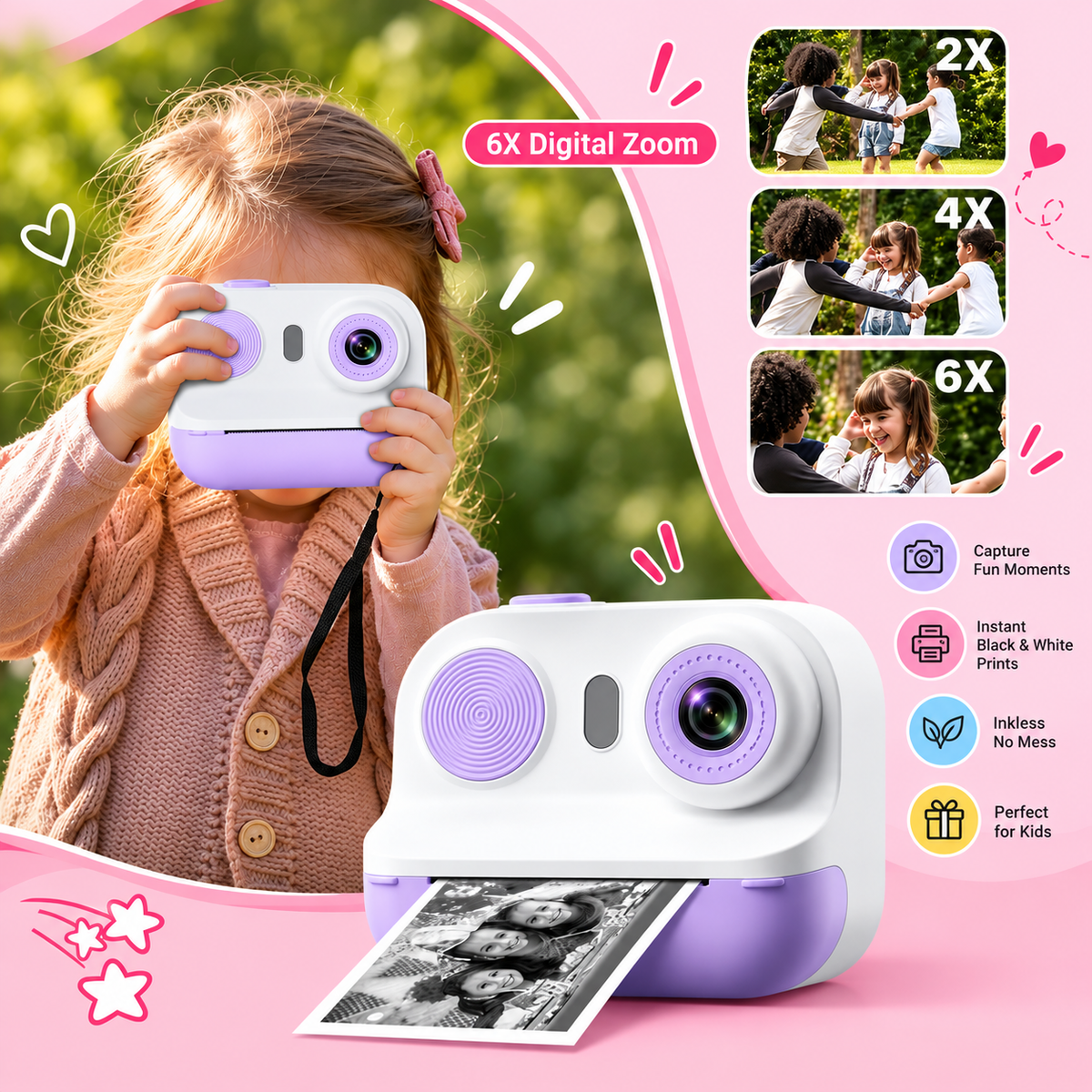 MINJO Kids Instant Print Camera – Inkless Printing